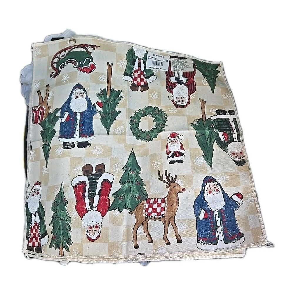 Vintage Burdines Old World Santa 100% Cotton Set Of 6. Tags Attached New